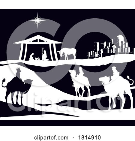 Christmas Nativity Scene Bethlehem Manger Wise Men by AtStockIllustration