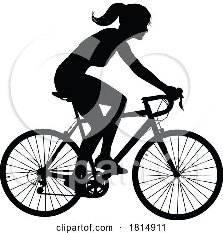 Woman Bike Cyclist Riding Bicycle Silhouette by AtStockIllustration