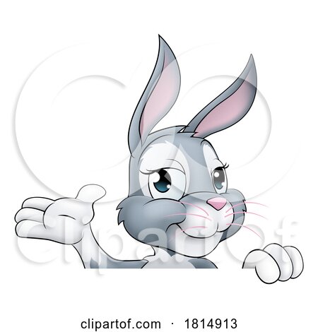 Easter Bunny Rabbit Cartoon Character Peeking Sign by AtStockIllustration