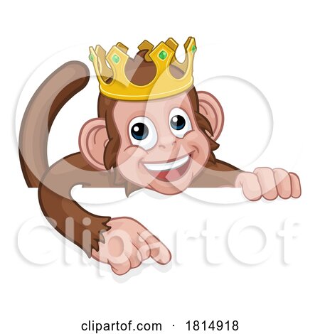 Monkey King Crown Cartoon Animal Pointing at Sign by AtStockIllustration