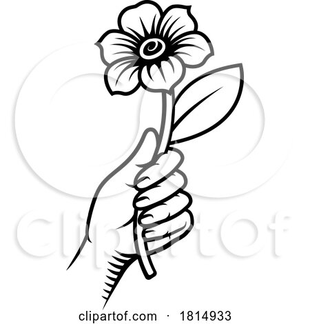 Hand Holding Flower Vintage Woodcut Tattoo Style by AtStockIllustration