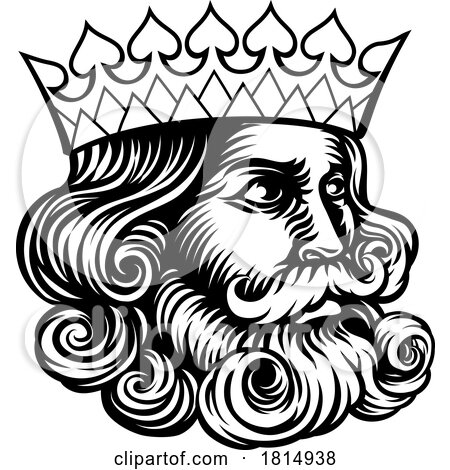 King Medieval Crown Head Face Vintage Woodcut by AtStockIllustration