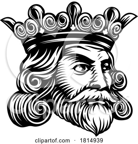 King Medieval Crown Head Face Vintage Woodcut by AtStockIllustration