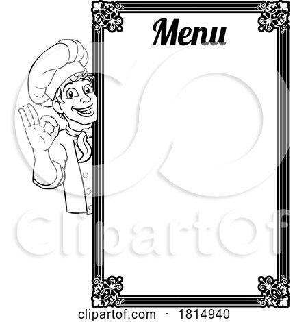 Chef Cook Baker Cartoon Man Menu Sign Background by AtStockIllustration