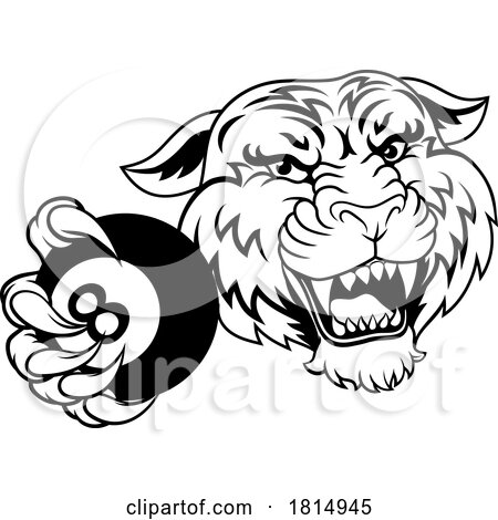 Tiger Angry Pool 8 Ball Billiards Mascot Cartoon by AtStockIllustration