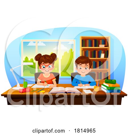 Children Doing Homework Clipart by Vector Tradition SM