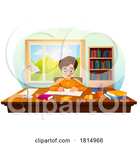 Boy Doing Homework Clipart by Vector Tradition SM