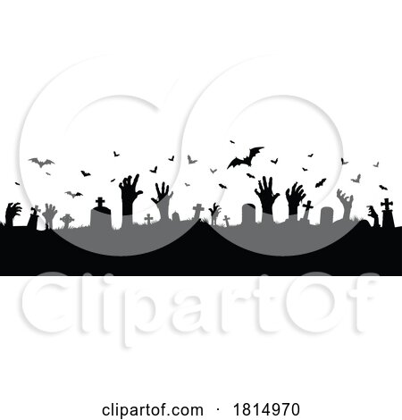 Silhouetted Halloween Zombie Banner Clipart by Vector Tradition SM