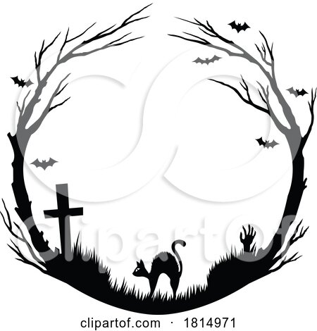 Silhouetted Halloween Frame Clipart by Vector Tradition SM