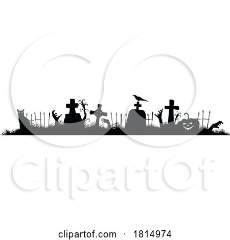 Silhouetted Halloween Zombie Banner Clipart by Vector Tradition SM