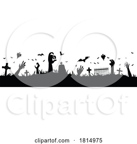 Silhouetted Halloween Zombie Banner Clipart by Vector Tradition SM