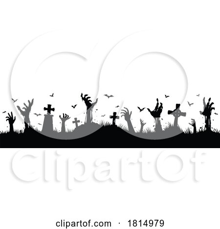 Silhouetted Halloween Zombie Banner Clipart by Vector Tradition SM