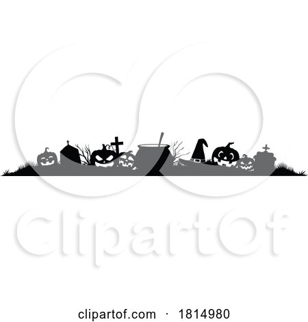 Silhouetted Halloween Witchy Banner Clipart by Vector Tradition SM