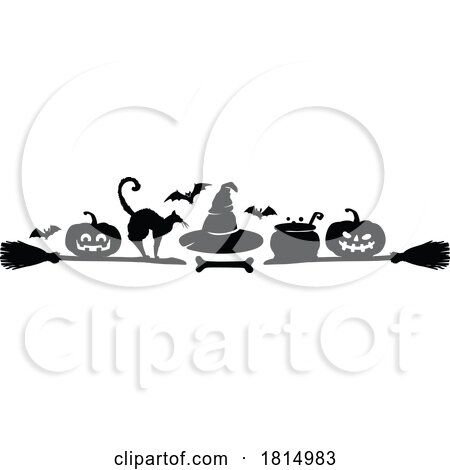 Silhouetted Halloween Witchy Banner Clipart by Vector Tradition SM