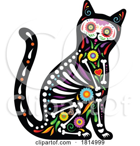 Mexican Day of the Dead Sugar Skull Cat Skeleton Clipart by Vector Tradition SM