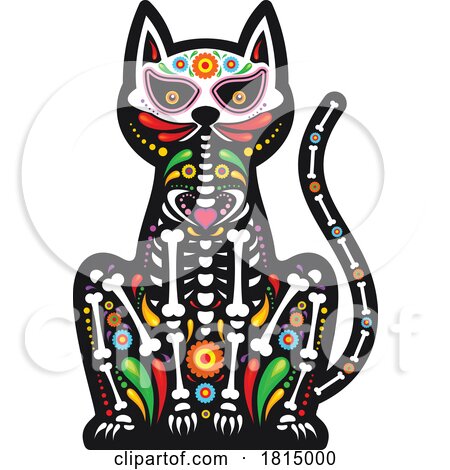 Mexican Day of the Dead Sugar Skull Cat Skeleton Clipart by Vector Tradition SM