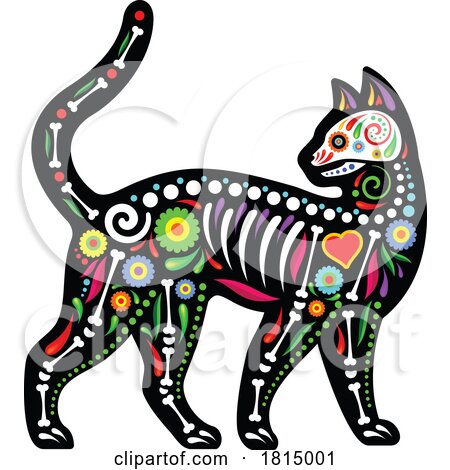 Mexican Day of the Dead Sugar Skull Cat Skeleton Clipart by Vector Tradition SM