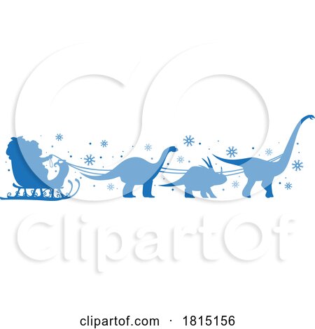 Silhouetted Dinosaurs Pulling Santas Sleigh Clipart by Vector Tradition SM