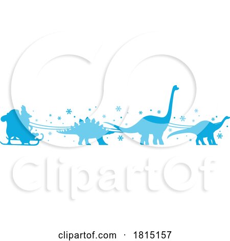 Silhouetted Dinosaurs Pulling Santas Sleigh Clipart by Vector Tradition SM