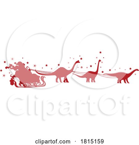 Silhouetted Dinosaurs Pulling Santas Sleigh Clipart by Vector Tradition SM