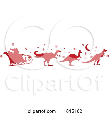 Silhouetted Dinosaurs Pulling Santas Sleigh Clipart by Vector Tradition SM