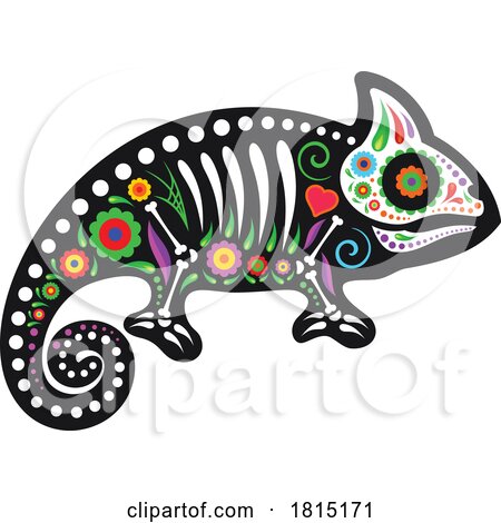 Mexican Day of the Dead Sugar Skull Chameleon Skeleton Clipart by Vector Tradition SM