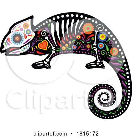 Mexican Day of the Dead Sugar Skull Chameleon Skeleton Clipart by Vector Tradition SM