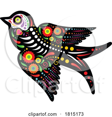 Mexican Day of the Dead Sugar Skull Swallow Bird Skeleton Clipart by Vector Tradition SM