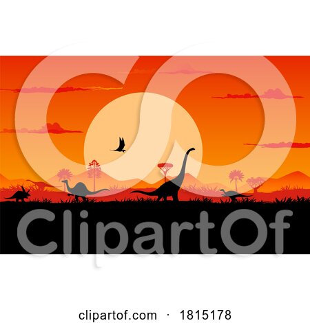 Silhouetted Dinosaurs at Sunset Clipart by Vector Tradition SM