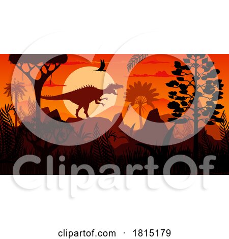 Silhouetted Dinosaurs at Sunset Clipart by Vector Tradition SM