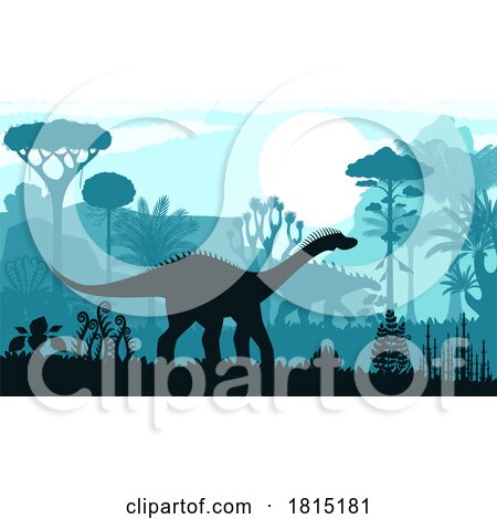 Silhouetted Dinosaurs at Sunset Clipart by Vector Tradition SM