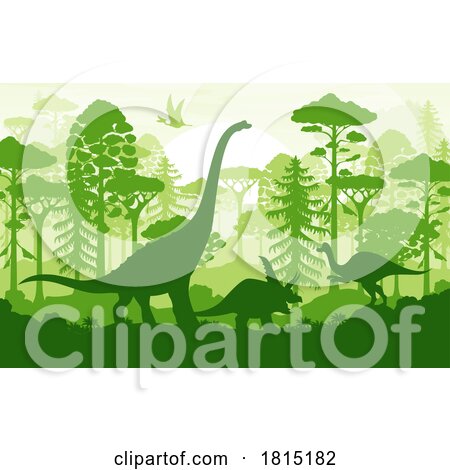 Silhouetted Dinosaurs at Sunset Clipart by Vector Tradition SM