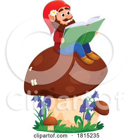 Gnome Reading on a Mushroom Clipart by Vector Tradition SM