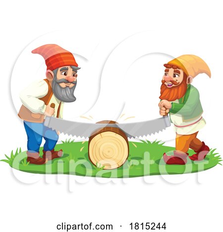 Gnomes Sawing a Log Clipart by Vector Tradition SM