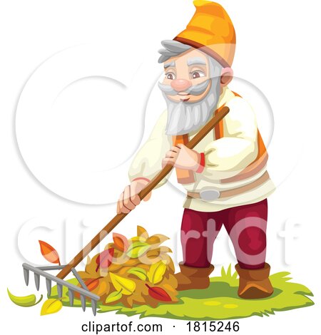 Gnome Raking Leaves Clipart by Vector Tradition SM