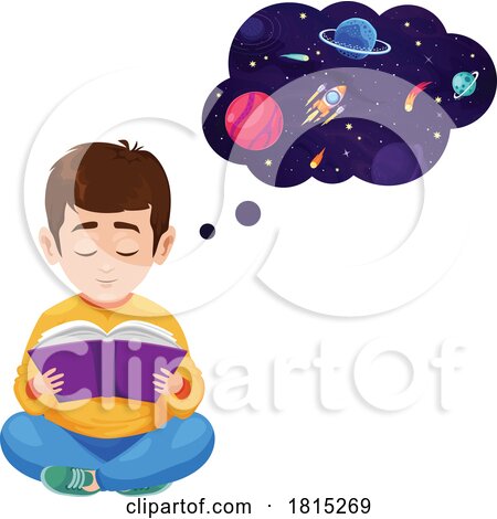 Boy Reding an Astronomy Book Clipart by Vector Tradition SM