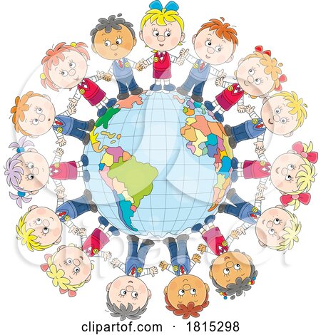 Cartoon Children Around a Globe Clipart by Alex Bannykh