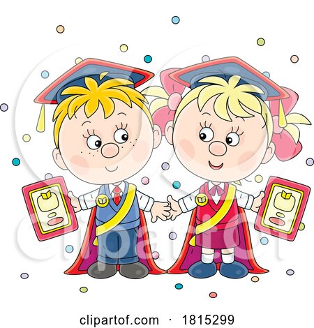 Cartoon School Children Graduating Pre School Clipart by Alex Bannykh