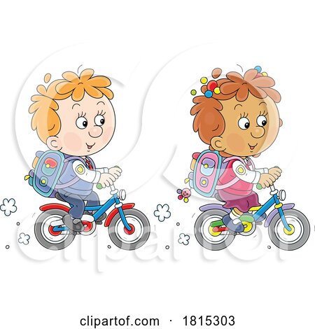 Cartoon School Children Riding Bikes Clipart by Alex Bannykh