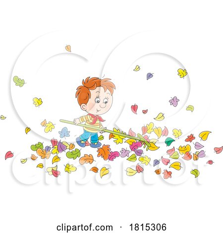 Boy Raking Leaves Clipart by Alex Bannykh