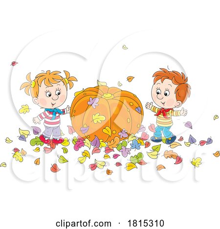 Cartoon Children with a Giant Pumpkin Clipart by Alex Bannykh