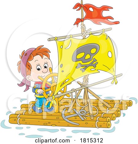 Cartoon Boy Pirate on a Raft Clipart by Alex Bannykh