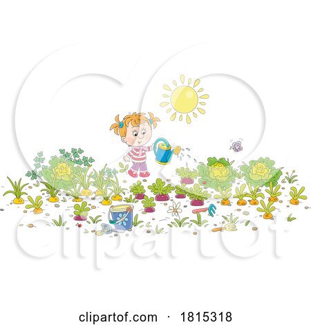 Cartoon Girl Watering a Produce Garden Clipart by Alex Bannykh