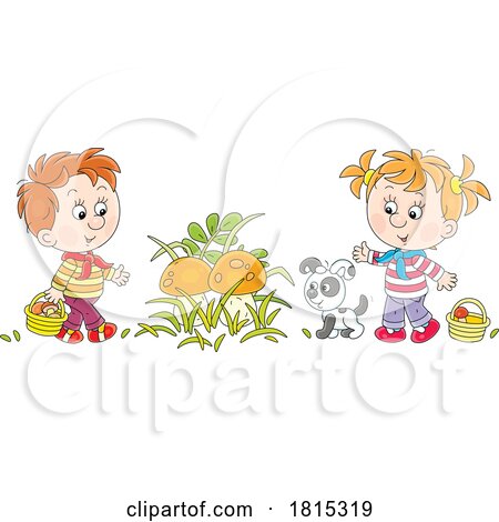 Cartoon Children Gathering Mushrooms Clipart by Alex Bannykh