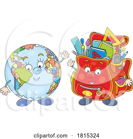 Cartoon Backpack Mascot and Globe Clipart by Alex Bannykh