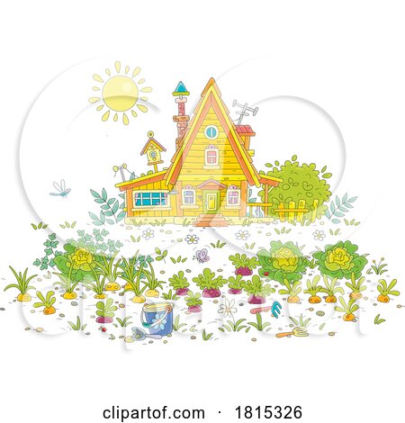 Cartoon House with a Garden in the Yard Clipart by Alex Bannykh