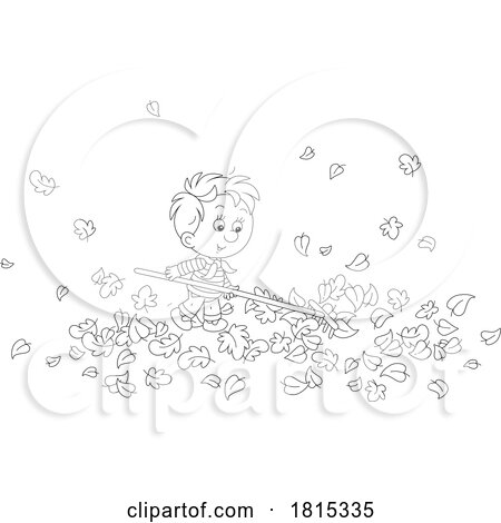 Boy Raking Leaves Clipart by Alex Bannykh