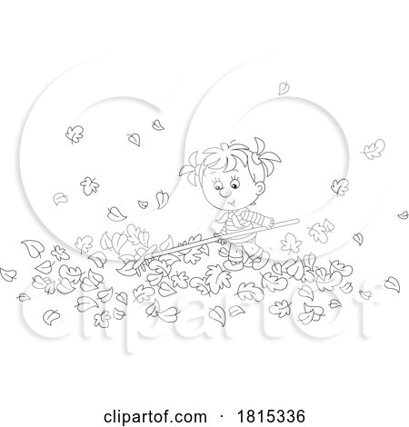 Girl Raking Leaves Clipart by Alex Bannykh