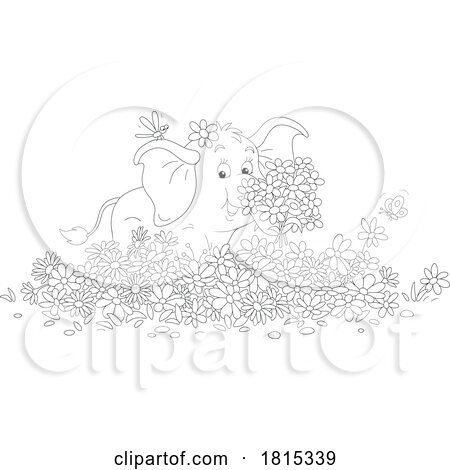 Cartoon Elephant in a Flower Garden Clipart by Alex Bannykh