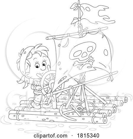 Cartoon Boy Pirate on a Raft Clipart by Alex Bannykh